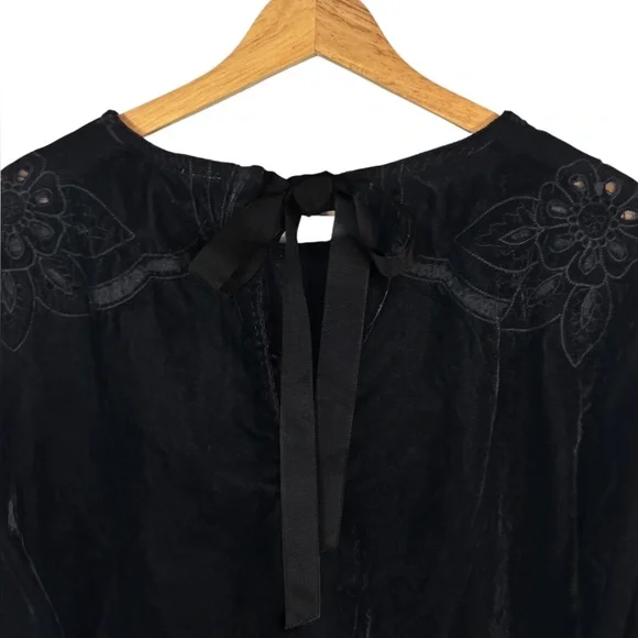 Anthropologie Velvet The Lainie Black Long-Sleeve Lace Cutwork Blouse M - Picture 10 of 13